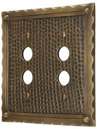 Bungalow Double Push Button Switch Plate In Antique Brass.